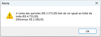 Aviso de soma diferente da nota