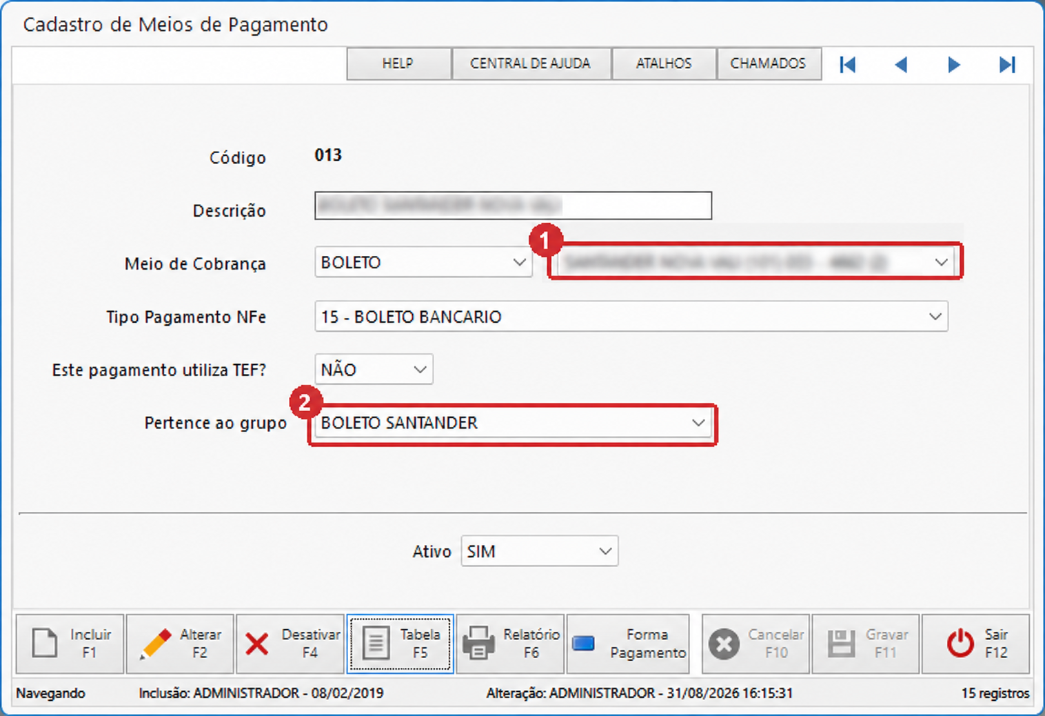 Meio de pagamento apontando para o grupo